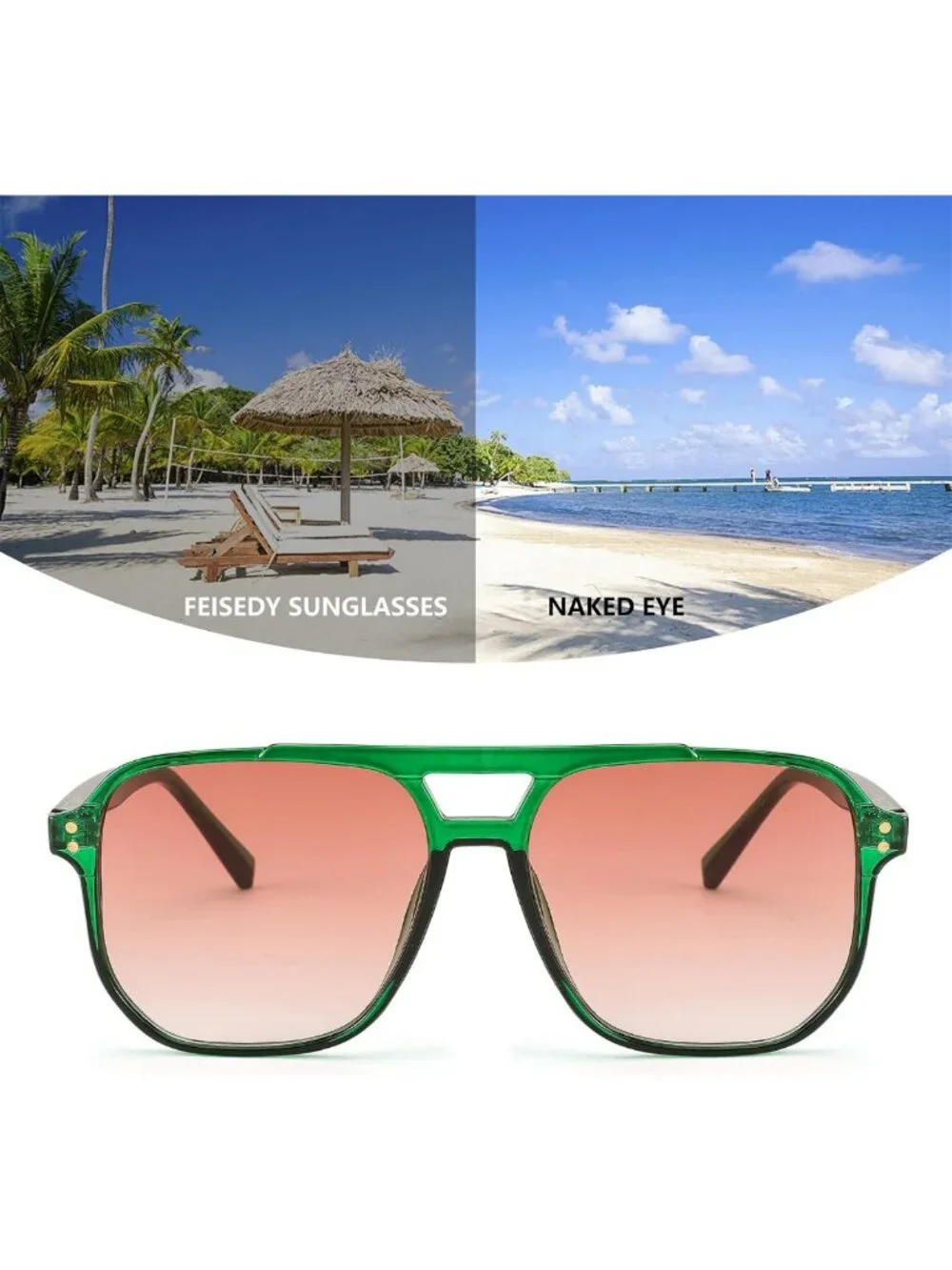 Retro Square Aviator Sunglasses for Women & Men - 70s Vintage Plastic Frame